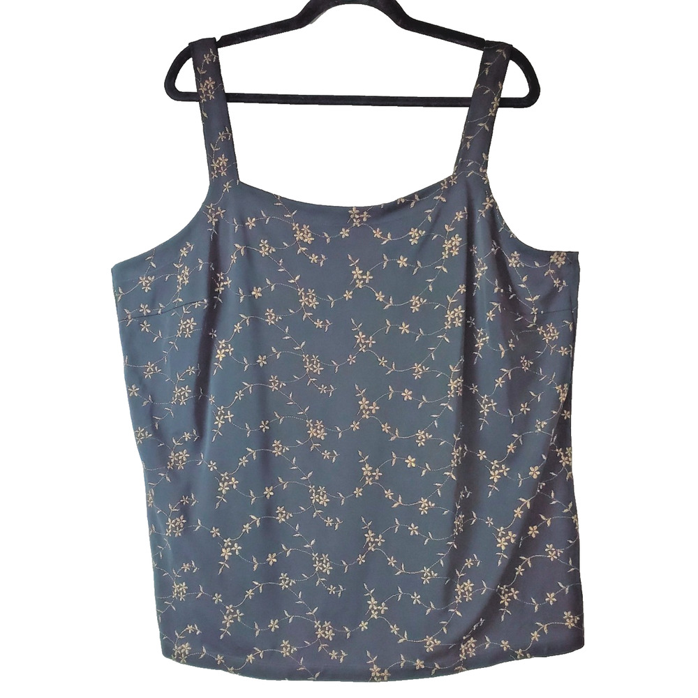 VTG Carole Little Womens 2X Top Black Camisole Metallic Gold Embroidered Floral